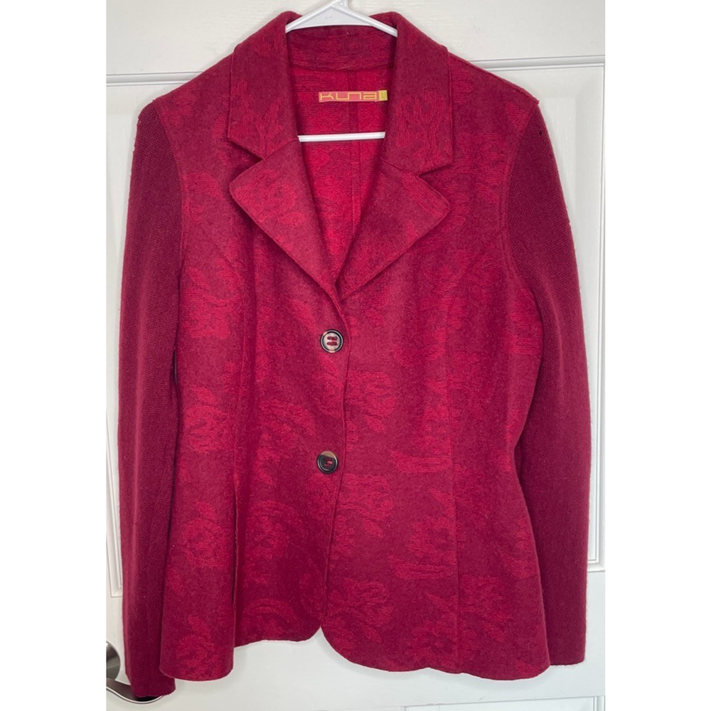 Kuna Women's Wool Alpaca Blend Blazer Jacket Sz L Floral Jacquard Peruvian